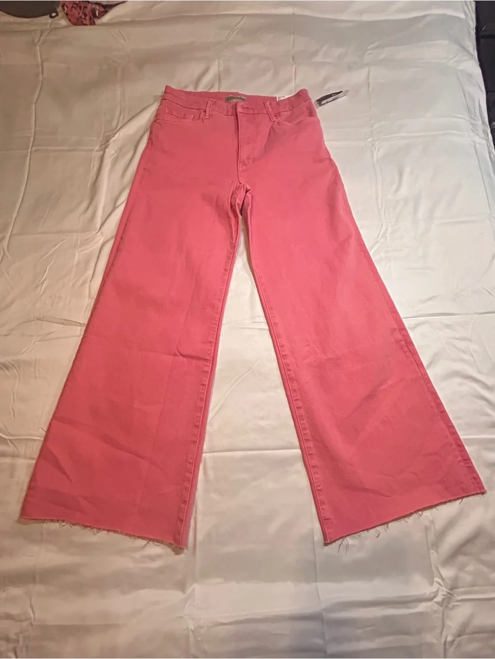 KUT From The Kloth Meg Fab Ab Wide Leg Jeans Size 2 Pink High Rise Raw Hem NWT